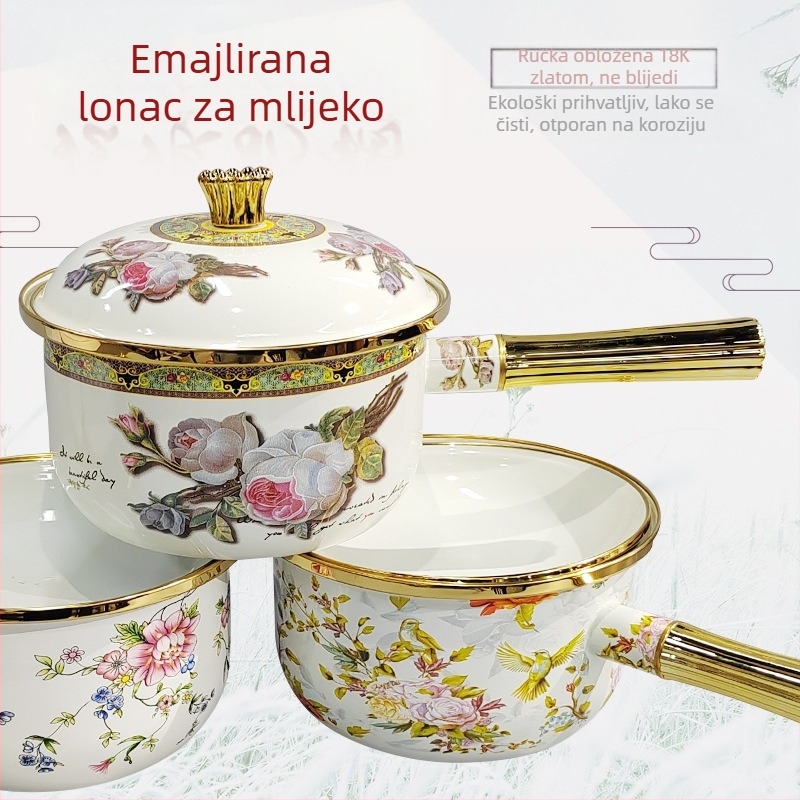 Emajlirani lonac Emajlirani lonac za mlijeko s jednom ručkom Lonac za mlijeko Lonac za juhu Zadebljani lonac za dopunu dječje hrane s poklopcem Popularno s interneta Ekstra debeli