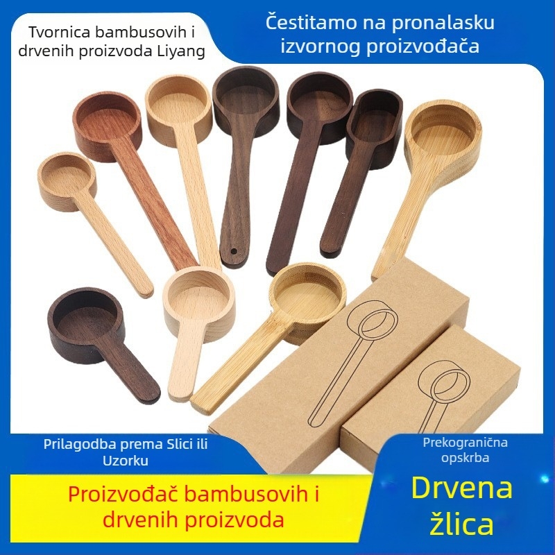 Drvena mjerna žlica od crnog oraha, masivno drvo, kratka drška, žlica za kavu od bukovog praha, kvantitativna žlica za voćni prah, žlica za začin, veleprodaja