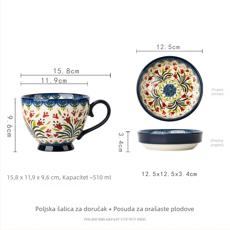 Poljska šalica keramička šalica s poklopcem vintage šalica za doručak izvrsna uredska šalica za vodu kućna šalica za kavu veleprodaja
