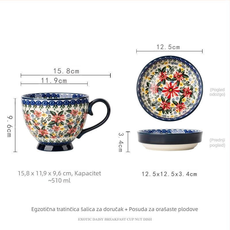 Poljska šalica keramička šalica s poklopcem vintage šalica za doručak izvrsna uredska šalica za vodu kućna šalica za kavu veleprodaja