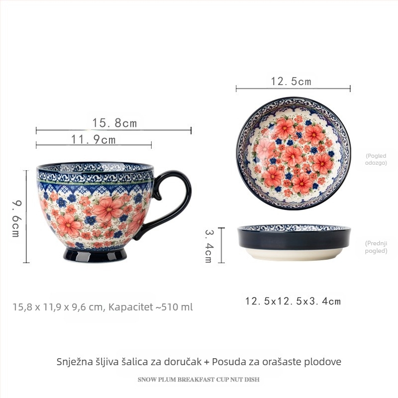 Poljska šalica keramička šalica s poklopcem vintage šalica za doručak izvrsna uredska šalica za vodu kućna šalica za kavu veleprodaja