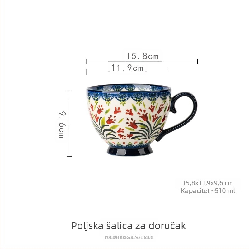 Poljska šalica keramička šalica s poklopcem vintage šalica za doručak izvrsna uredska šalica za vodu kućna šalica za kavu veleprodaja