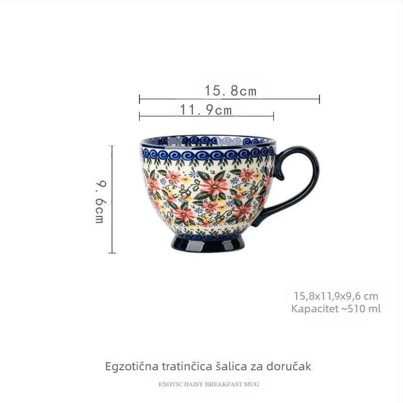 Poljska šalica keramička šalica s poklopcem vintage šalica za doručak izvrsna uredska šalica za vodu kućna šalica za kavu veleprodaja