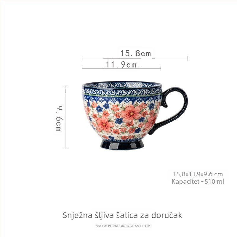 Poljska šalica keramička šalica s poklopcem vintage šalica za doručak izvrsna uredska šalica za vodu kućna šalica za kavu veleprodaja