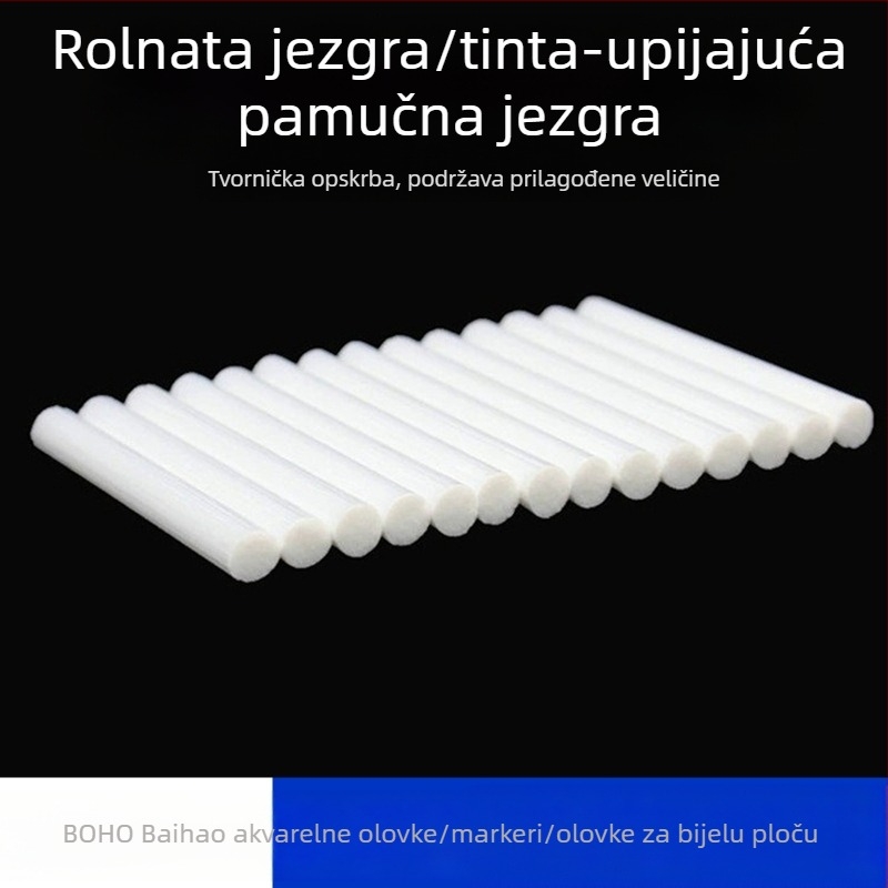 Tvornička proizvodnja veleprodaja vlaknaste role s jezgrom od pamučne jezgre olovka s akvarelom olovka za bijelu ploču olovka marker olovka s upijanjem tinte pamučna jezgra