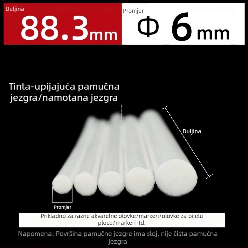 Tvornička proizvodnja veleprodaja vlaknaste role s jezgrom od pamučne jezgre olovka s akvarelom olovka za bijelu ploču olovka marker olovka s upijanjem tinte pamučna jezgra