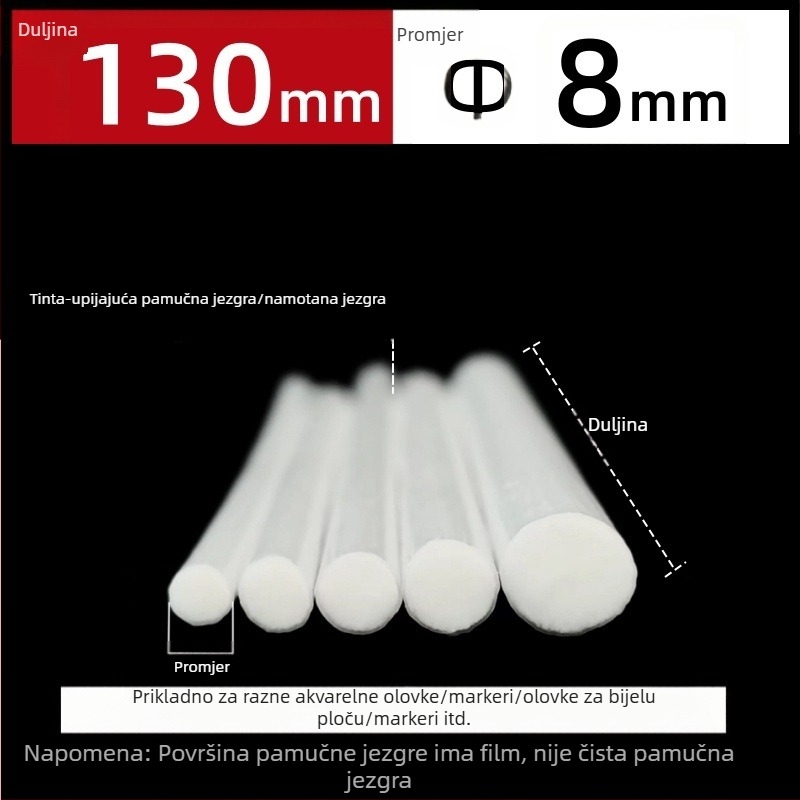 Tvornička proizvodnja veleprodaja vlaknaste role s jezgrom od pamučne jezgre olovka s akvarelom olovka za bijelu ploču olovka marker olovka s upijanjem tinte pamučna jezgra