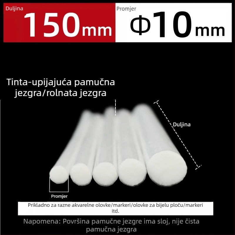 Tvornička proizvodnja veleprodaja vlaknaste role s jezgrom od pamučne jezgre olovka s akvarelom olovka za bijelu ploču olovka marker olovka s upijanjem tinte pamučna jezgra