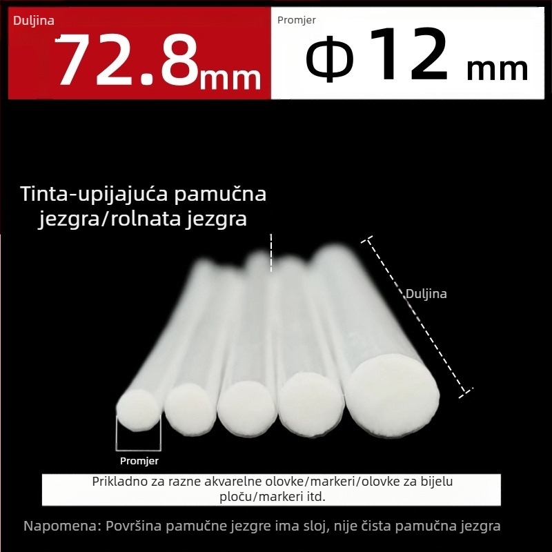 Tvornička proizvodnja veleprodaja vlaknaste role s jezgrom od pamučne jezgre olovka s akvarelom olovka za bijelu ploču olovka marker olovka s upijanjem tinte pamučna jezgra