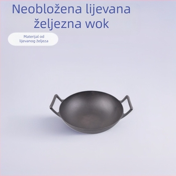 Tvornica veleprodaja neobloženih velikih wok zadebljanih kuhinjskih neprianjajućih tava s dvostrukim uhom, staromodna lijevano željezna wok kućanska tava od željeza