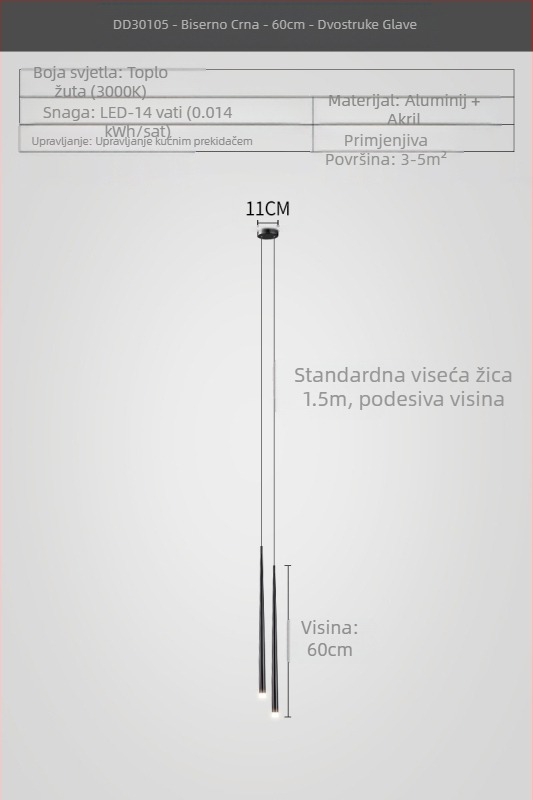 Noćni luster, moderan, jednostavan, luksuzni, minimalistički, galvanizirani, prepoznatljiv, kreativni, dizajnerski, suženi, luster za spavaću sobu s dvostrukom glavom