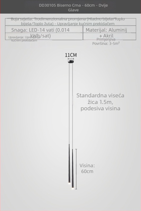 Noćni luster, moderan, jednostavan, luksuzni, minimalistički, galvanizirani, prepoznatljiv, kreativni, dizajnerski, suženi, luster za spavaću sobu s dvostrukom glavom