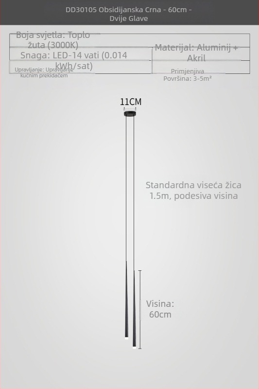Noćni luster, moderan, jednostavan, luksuzni, minimalistički, galvanizirani, prepoznatljiv, kreativni, dizajnerski, suženi, luster za spavaću sobu s dvostrukom glavom