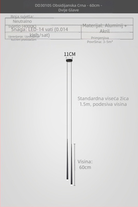Noćni luster, moderan, jednostavan, luksuzni, minimalistički, galvanizirani, prepoznatljiv, kreativni, dizajnerski, suženi, luster za spavaću sobu s dvostrukom glavom