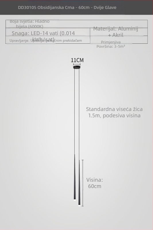 Noćni luster, moderan, jednostavan, luksuzni, minimalistički, galvanizirani, prepoznatljiv, kreativni, dizajnerski, suženi, luster za spavaću sobu s dvostrukom glavom