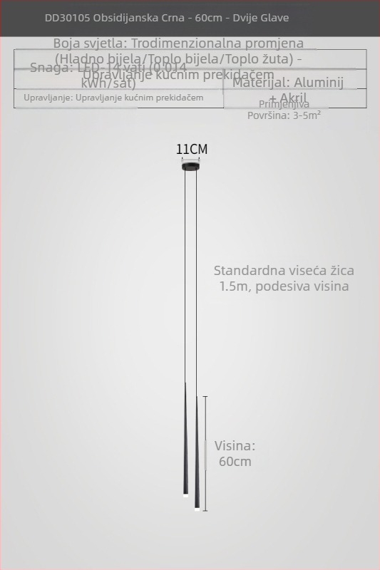 Noćni luster, moderan, jednostavan, luksuzni, minimalistički, galvanizirani, prepoznatljiv, kreativni, dizajnerski, suženi, luster za spavaću sobu s dvostrukom glavom