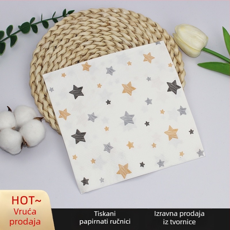 Salveta sa zvijezdama, šareni tiskani kvadratni papirnati salvetni papir, zabava, vrhunski restoran, posebna jednokratna salveta, može se prilagoditi