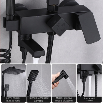 Crni termostatski tuš, potpuno bakreni miješajući ventil za toplu i hladnu vodu, kupaonski tuš s pojačalom, veleprodaja za kupaonicu