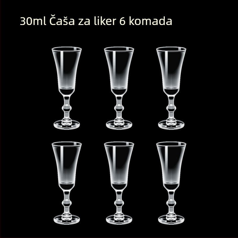 Prozirne čaše za alkoholna pića, oktagonalnog oblika, visoko postolje, set od 6–10 komada