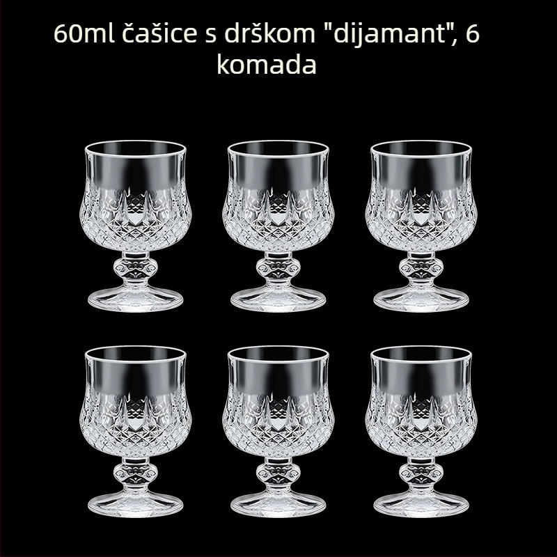 Prozirne čaše za alkoholna pića, oktagonalnog oblika, visoko postolje, set od 6–10 komada