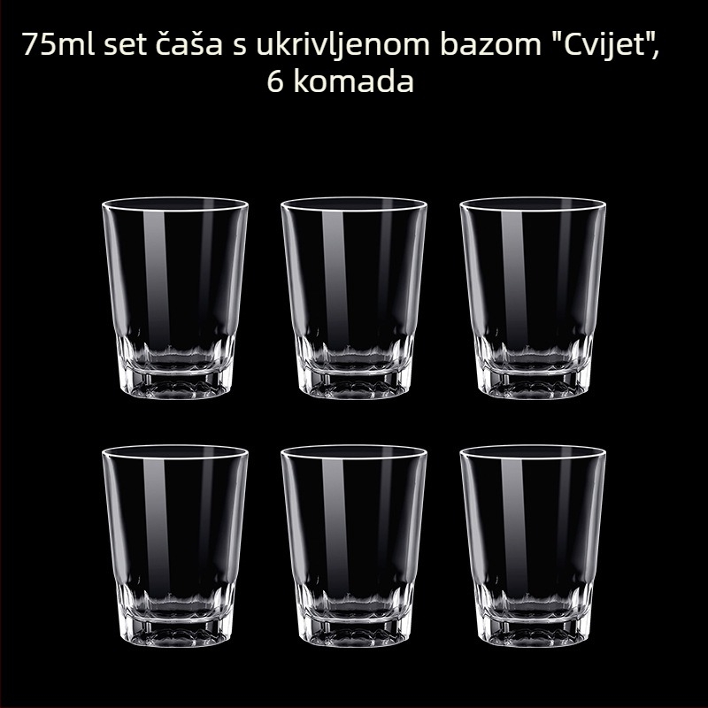 Prozirne čaše za alkoholna pića, oktagonalnog oblika, visoko postolje, set od 6–10 komada