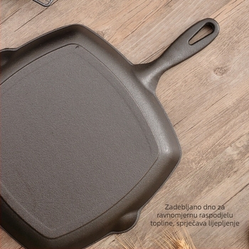 Debela tava za odrezak s prugastom drvenom ručkom od lijevanog željeza, kućna tava za odrezak bez premaza, kvadratna tava za odrezak