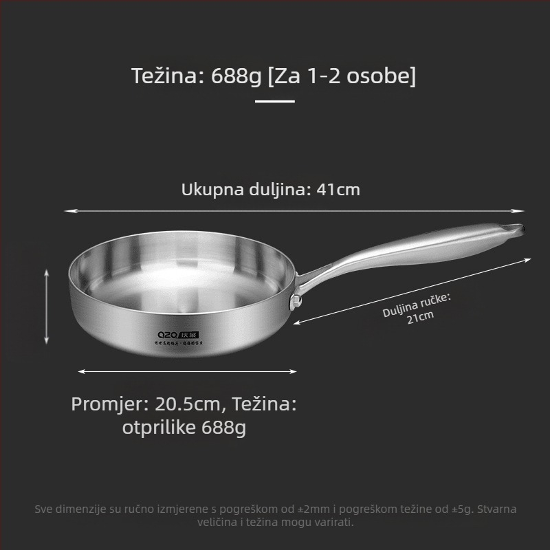 Mala tava od nehrđajućeg čelika 18-10, tava za omlet visoke kvalitete, indukcijsko kuhalo, plinski štednjak, može se koristiti s vrećicom za prženje u tavi