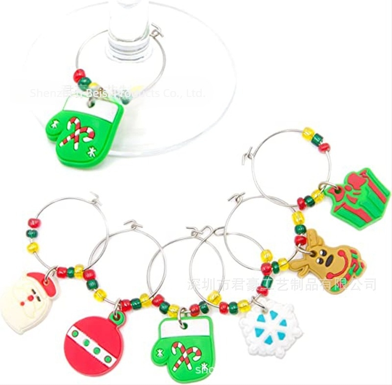 Proizvođačev gotovi božićni prsten za vinske čaše od PVC-a s mekim ljepilom, set prstenova za vinske čaše, identifikator božićne vinske čaše, ukras za zabavu