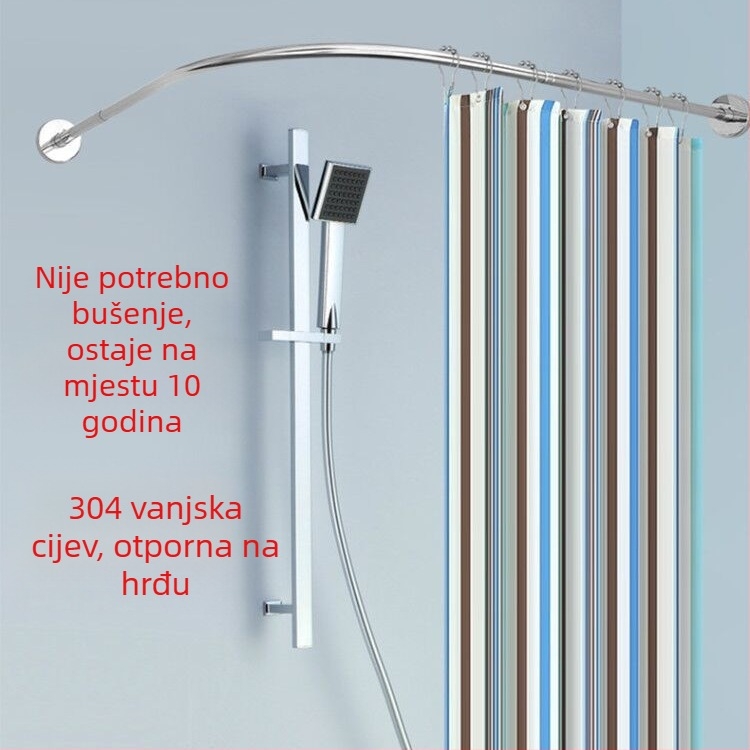 Shangtao kupaonska zakrivljena šipka za zavjesu za tuš, teleskopska šipka za tuš bez bušenja, šipka za kadu u obliku lepeze od nehrđajućeg čelika 304
