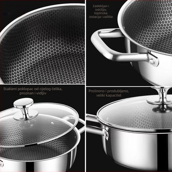 Saćasti lonac bez premaza, neprianjajući lonac, lonac za juhu od nehrđajućeg čelika velikog kapaciteta, dvoslojni parni kuhač za kućanstvo, univerzalni vrući lonac