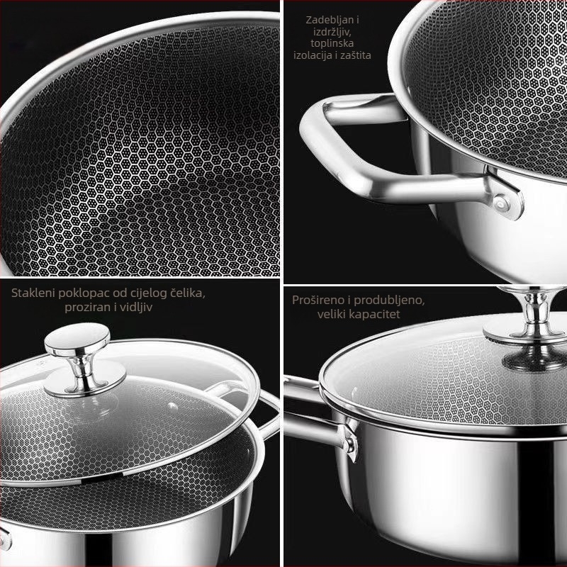 Saćasti lonac bez premaza, neprianjajući lonac, lonac za juhu od nehrđajućeg čelika velikog kapaciteta, dvoslojni parni kuhač za kućanstvo, univerzalni vrući lonac