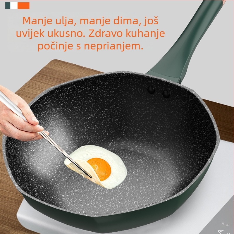 Maifan kamena osmerokutna tava, neprianjajuća tava, zadebljana tava, kuhinjski wok, kućanski, višenamjenski wok, plinski univerzalni