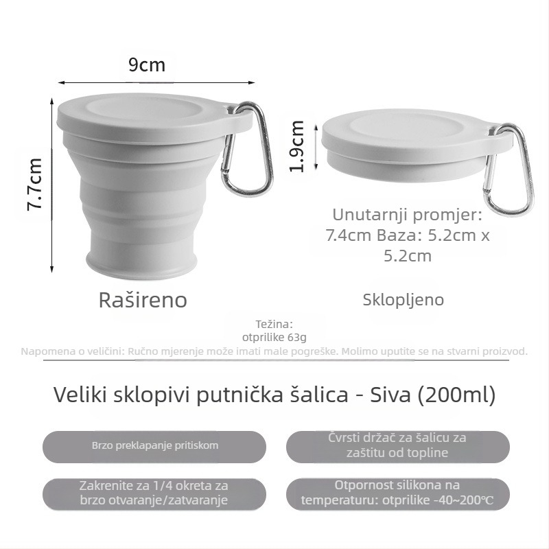 Prijenosna sklopiva čaša za vodu, prijenosna kompresijska čaša za ispiranje usta, silikonska putna, vanjska, kamperska, sklopiva čaša za zube prehrambene kvalitete