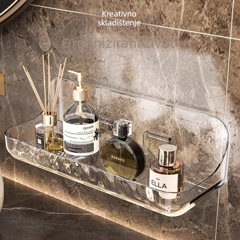 Akrilni stalak za pohranu u kupaonici, stalak za pohranu u kupaonici, zidni stalak za pohranu za umivaonik bez bušilica