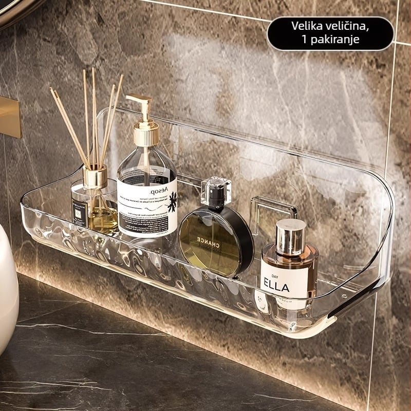 Akrilni stalak za pohranu u kupaonici, stalak za pohranu u kupaonici, zidni stalak za pohranu za umivaonik bez bušilica