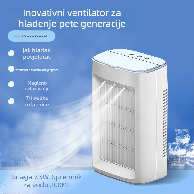 Zračni hladnjak kućanstva s dvostrukim ventilatorom, atomizacijom, ovlaživanjem, dvostrukom namjenom, hladni ventilator za stolno računalo, studentski dom, hlađenje, mali hladni ventilator