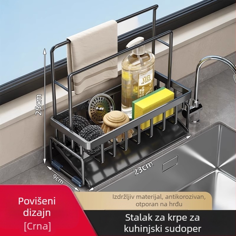 Stalak za pohranu u kuhinji, stalak za sušenje krpa za sudoper, slavina od ugljičnog čelika za pranje posuđa i čišćenje, stalak za pohranu čeličnih žicanih kuglica, artefakt