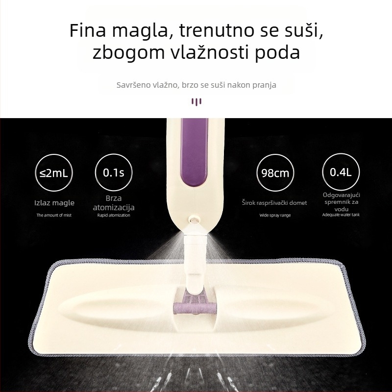 Mop s raspršivačem koji se ne savija, rotirajući ravni mop, lijeni mop bez savijanja, dezinfekcijski sprej, blago vlažni sprej, horizontalni mop s raspršivačem