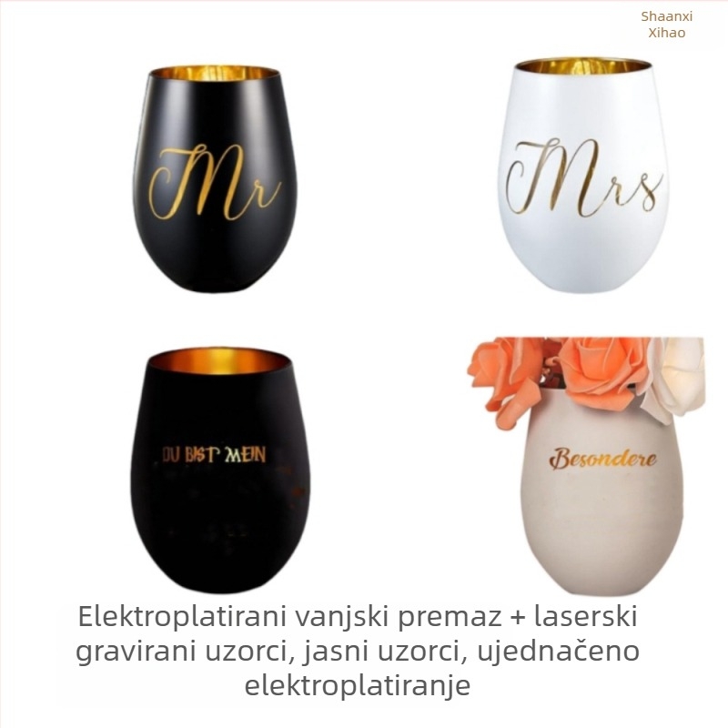 Staklena čaša za crno vino u obliku jajeta bez hvatišta, čaša za aromaterapiju, čaša za svijeće u obliku jajeta, 473 ml, galvanizirana, oslikana sprejem, prozirna staklena čaša za jaja
