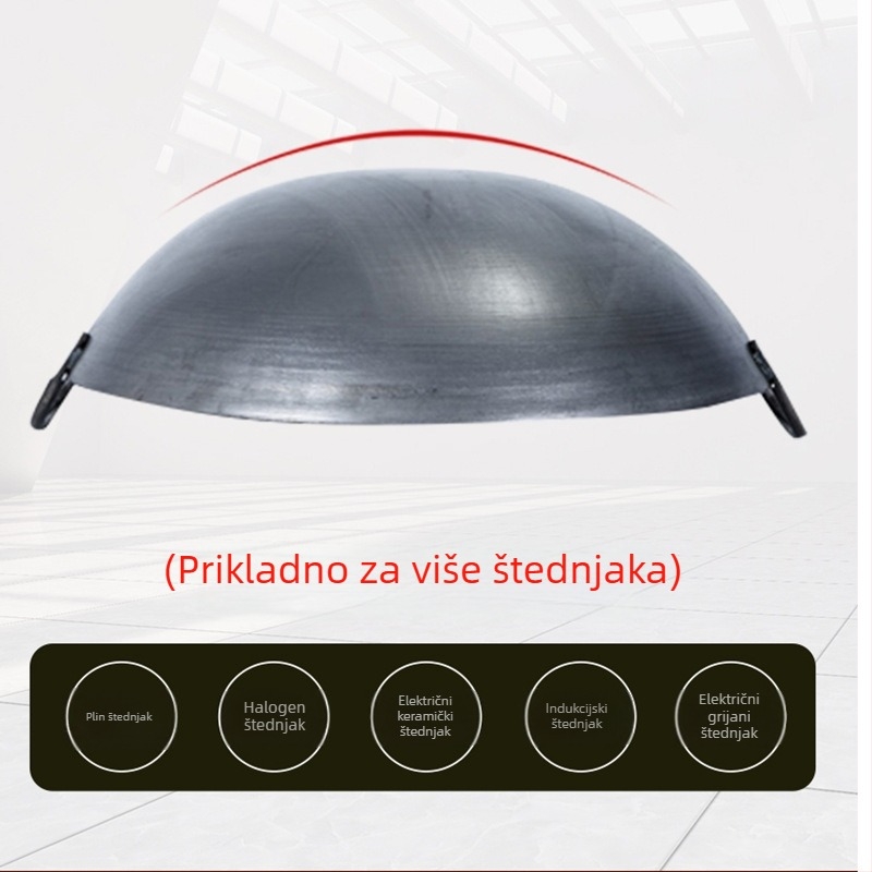Kućanska staromodna željezna tava bez premaza Wok za kuhare plinski štednjak kuhana željezna tava s neprianjajućim dvjema ušima velika željezna tava