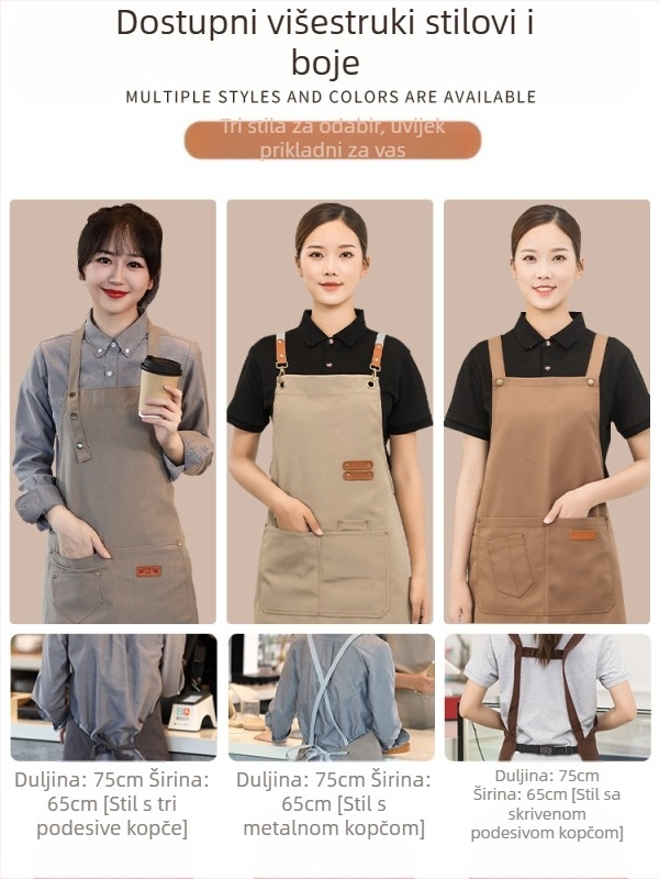 Vodootporna platnena pregača s logotipom, ugostiteljska oprema, namjenski barista, trgovina čajem od mlijeka, manikura, kuhinjski kombinezon za žene