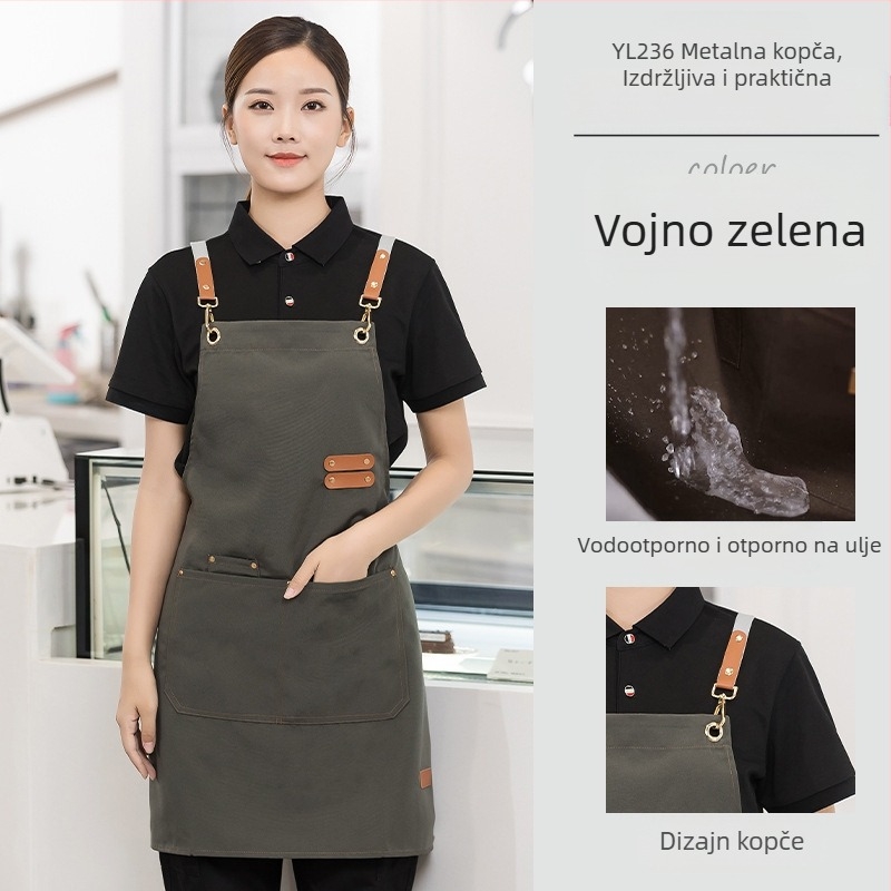 Vodootporna platnena pregača s logotipom, ugostiteljska oprema, namjenski barista, trgovina čajem od mlijeka, manikura, kuhinjski kombinezon za žene