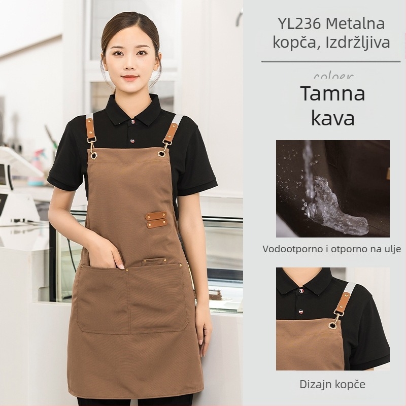Vodootporna platnena pregača s logotipom, ugostiteljska oprema, namjenski barista, trgovina čajem od mlijeka, manikura, kuhinjski kombinezon za žene