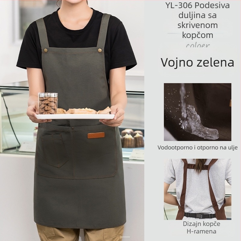Vodootporna platnena pregača s logotipom, ugostiteljska oprema, namjenski barista, trgovina čajem od mlijeka, manikura, kuhinjski kombinezon za žene