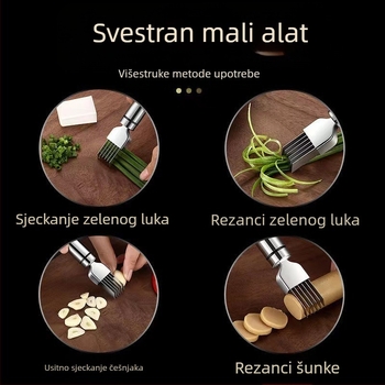 Rezač luka od nehrđajućeg čelika, višenamjenski nož za rezanje luka, struganje, blanjalica za luk, rezanje klica češnjaka, kuhinjski uređaji