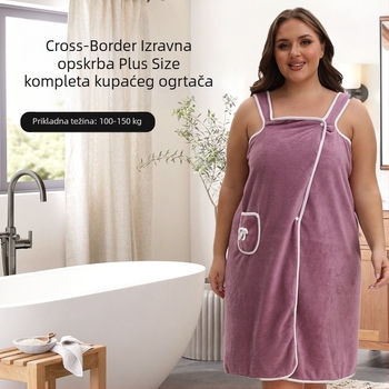 Prekogranična velika koraljna baršunasta kupaća suknja, mekana, zadebljana i upijajuća, slatki džepovi s mašnom, nosiva halter suknja za ručnik za kupanje