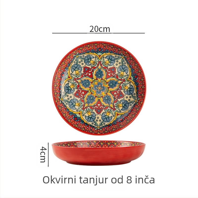 Boemski keramički tanjur, visokokvalitetni kućanski kreativni tanjur, voćni tanjur, tanjur za odrezak, duboki tanjur, disk za jelo