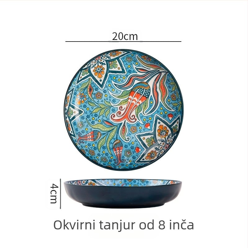 Boemski keramički tanjur, visokokvalitetni kućanski kreativni tanjur, voćni tanjur, tanjur za odrezak, duboki tanjur, disk za jelo