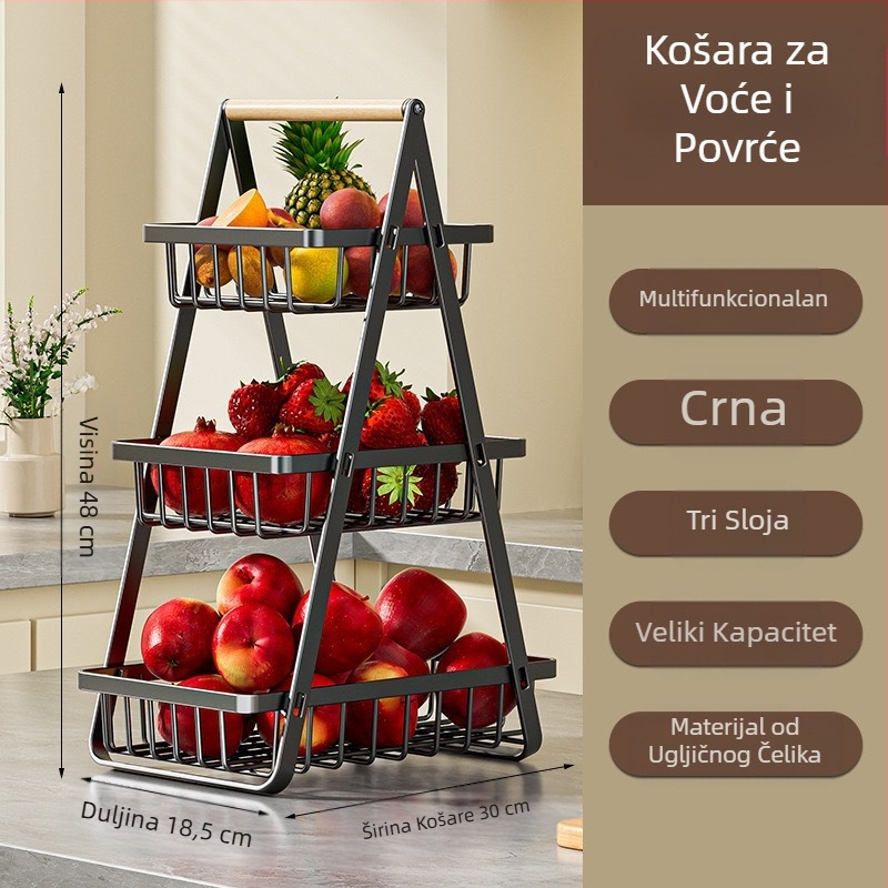 Ekskluzivna košara za voće s drvenom ručkom iz prekogranične ponude, dvoslojna košara za pohranu, stolna košara za pohranu, košara za grickalice, košara za cijeđenje, košara za voće i povrće