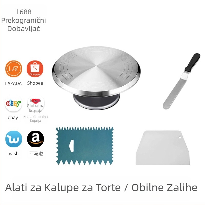 Veleprodaja prekogranične opskrbe okretnim stolom za kremu za rođendanske torte od aluminijske legure, četverodijelni kalup za torte, okretni stol za ukrašavanje torti